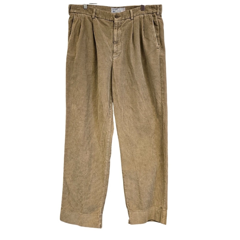 Vintage Old Navy Mens Beige Corduroy Pleated Pants 36X34 Classic Fit Cotton Blen